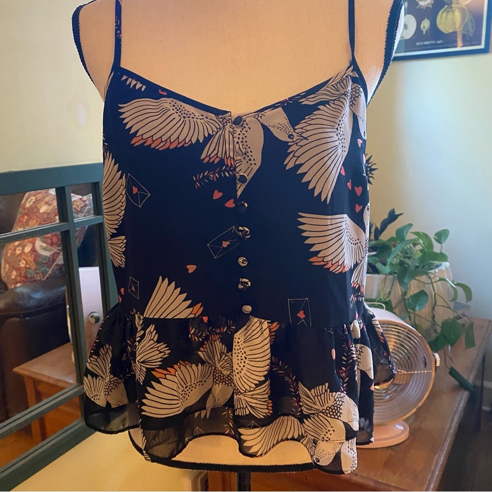 Rebecca Minkoff Bird Motif Tiered
Camisole Top Adjustable Straps Size Small